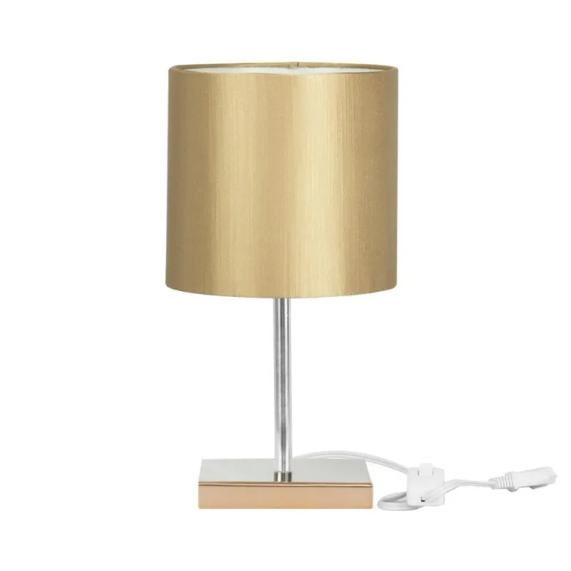 Abajur Eros Cilindrico Shantung Dourado 31 Base Cobre Quadrada