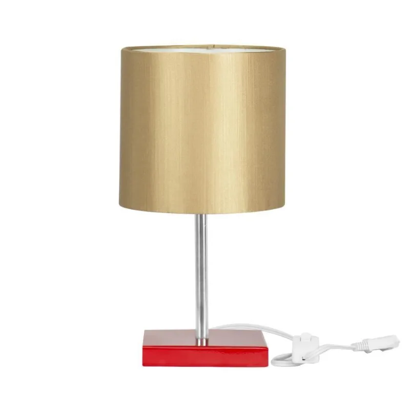 Abajur Eros Cilindrico Shantung Dourado 031 Base Vermelha Quadrada