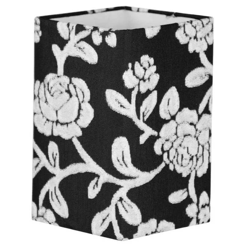 Cúpula Quadrada De Abajur Tecido Floral Prata 12x20cm