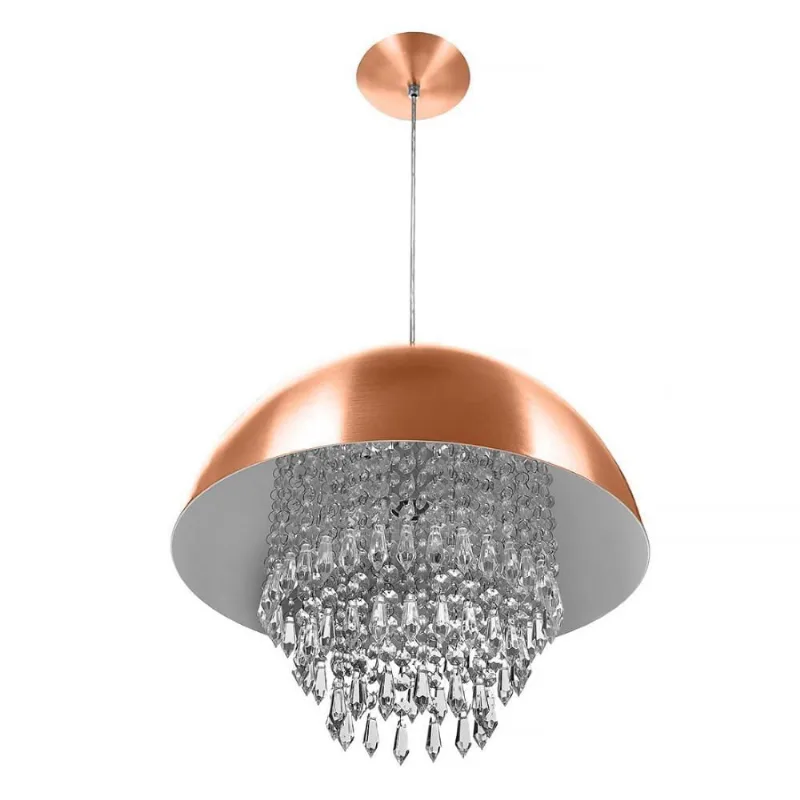 Lustre Pendente Meia Lua 40cm New Cobre Com Cristais Acrilico