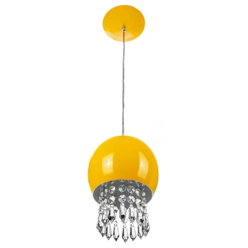 Pendente Bola Pequena 15cm Amarelo Com Cristais Acrilico