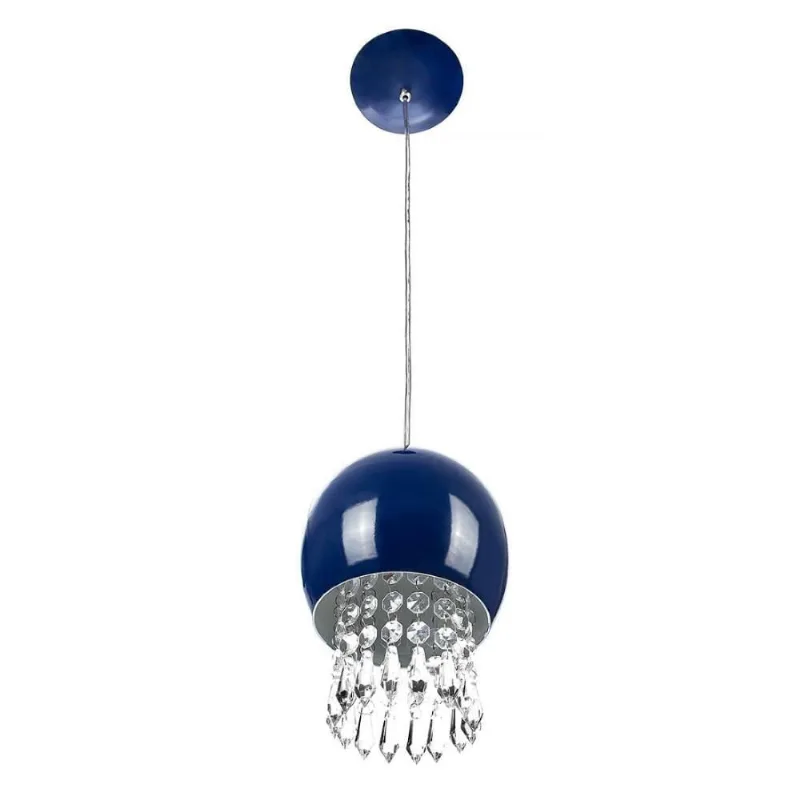 Pendente Bola Pequena 15cm Azul Com Cristais Acrilico