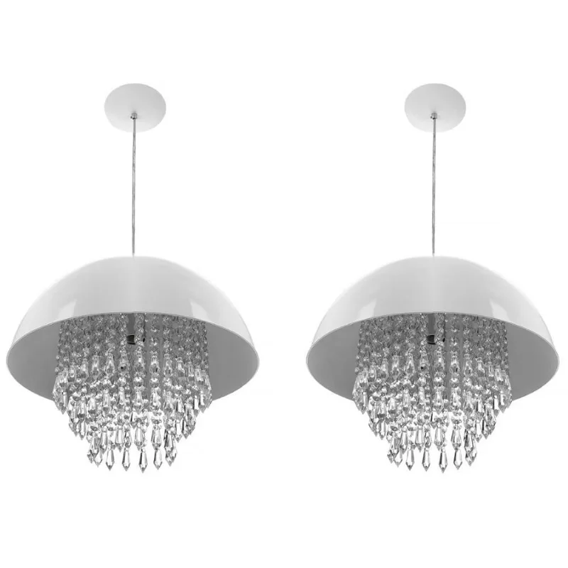 Kit 2 Lustre Pendente Meia Lua 40cm Branco Cristal Acrilico