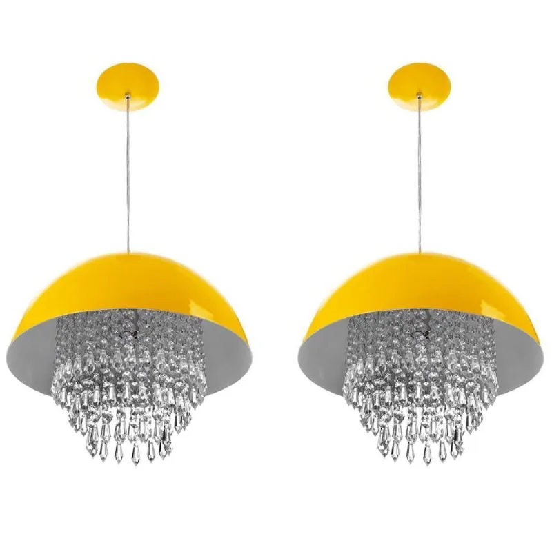 Kit 2 Lustre Pendente Meia Lua 40cm Amarelo Cristal Acrilico