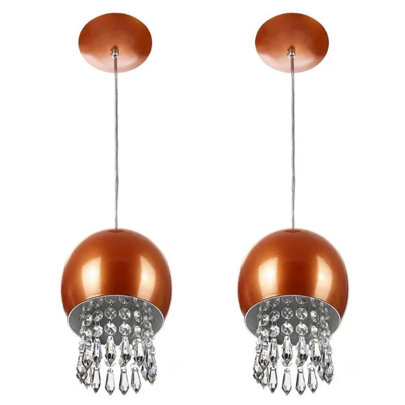 Kit 2 Pendente Bola Pequena 15cm Cobre Cristais Acrilico