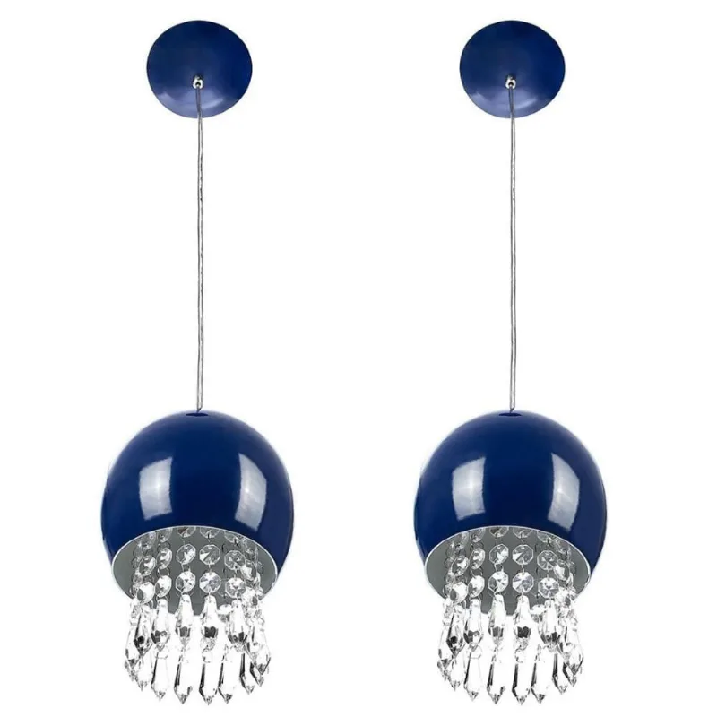 Kit 2 Pendente Bola Pequena 15cm Azul Cristais Acrilico