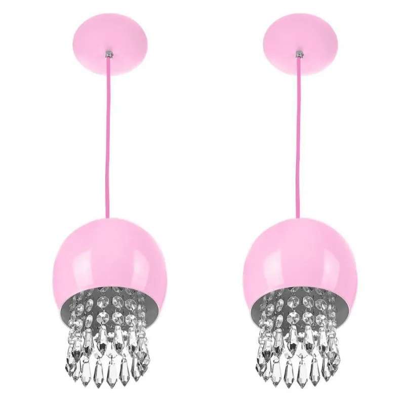 Kit 2 Pendente Bola Pequena 15cm Rosa Bebe Cristal Acrilico