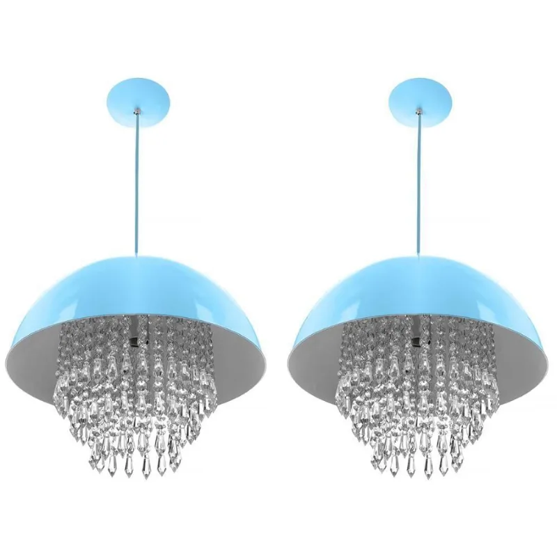 Kit 2 Pendente Meia Lua 40cm Azul Bebe Com Cristal Acrilic