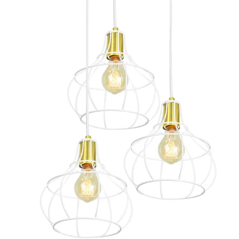 Lustre Pendente Triplo Aladim Aramado Branco Com Dourado