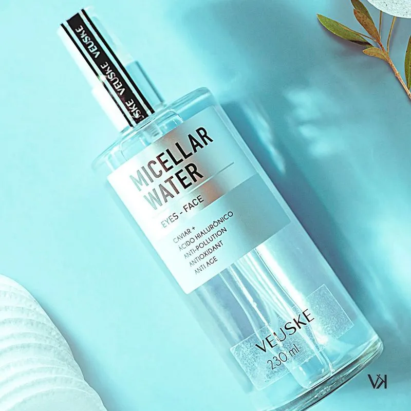 Água Micelar 230ml - ação antiaging com extrato de caviar, vit e, ac hialuronico E d-pantenol - veuske