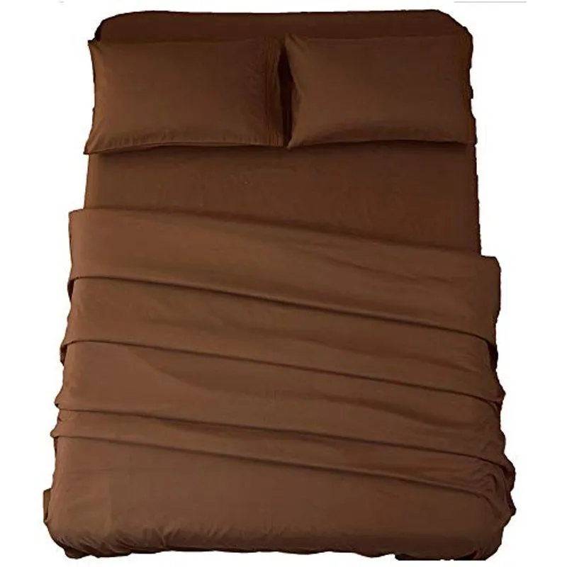 Sonoro Kate Sheets Super Soft Microfibra 1800 Thread Count 16 Inch Deep Pocket 4 Peça Queen Brown