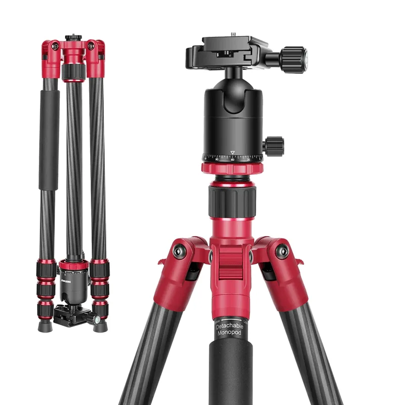 Tripé Fibra de Carbono KingJoy C1229B-V00 com Cabeça Ball Head até 10kg (Preto/Vermelho)