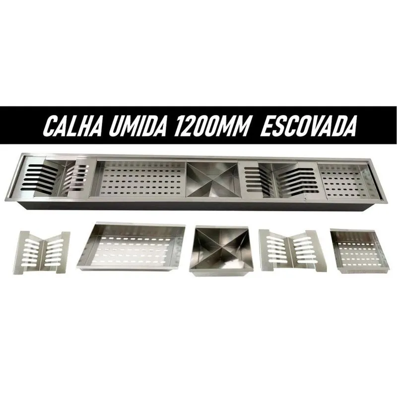 Calha Úmida Gourmet Canal Organizador Escorredor Inox 120Cm