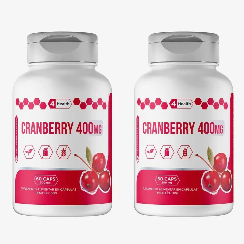 Cranberry 400mg 60 capsulas Tecnologia Matéria Prima Importada, Antioxidante - 4 Health 2 potes