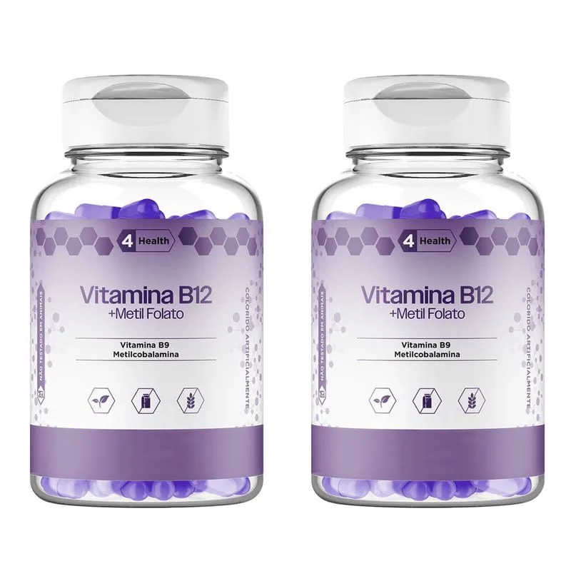 Vitamina B12 + Metilfolato 60 Capsulas - 4 Health - 2 potes - Tecnologia importada, pronta entrega