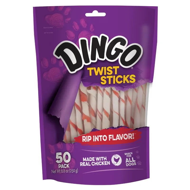 Mastiga Dingo Twist Sticks De Couro Cru Com Frango Verdadeiro 50 Unidades