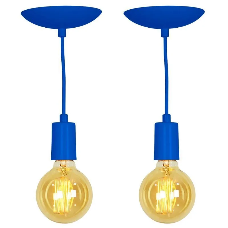 Kit 2 Pendente Tubo Cilindro Alumínio Azul Fio 1.20m