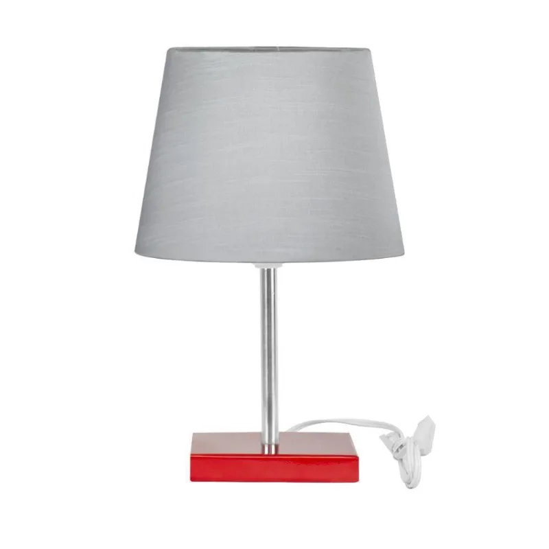 Abajur Eros Touch Shantung Cinza 030 Base Vermelha Quadrada