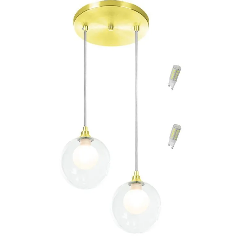 Pendente Duplo Harmony Bolinha Dourado + Lampada G9 3000k Bivolt