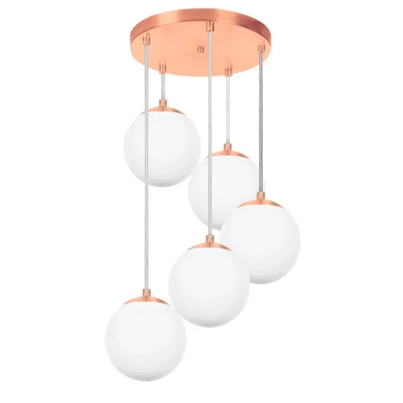 Lustres Pendentes Quíntuplo Orby Bolinha New Cobre Bivolt