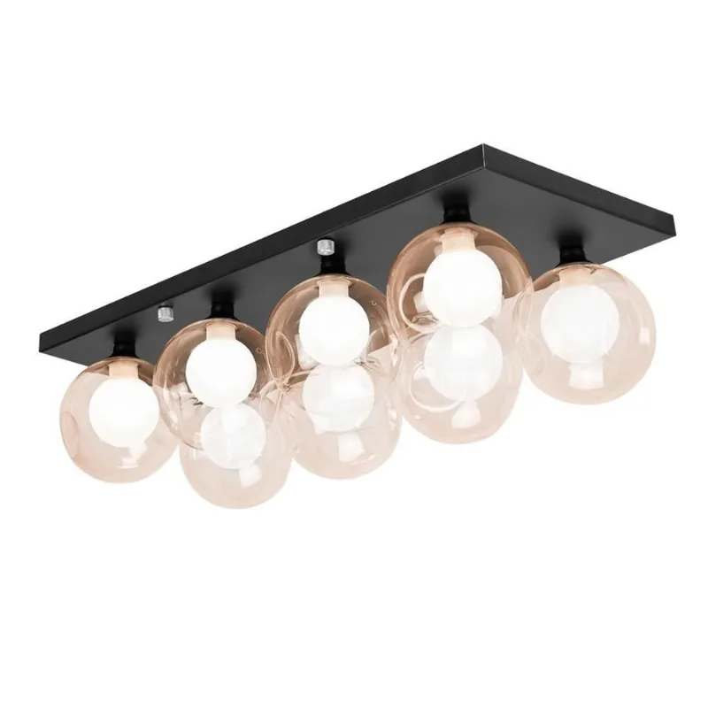 Lustre Octuplo Preto Harmony Bolinha Ambar 60x25 Cm Bivolt