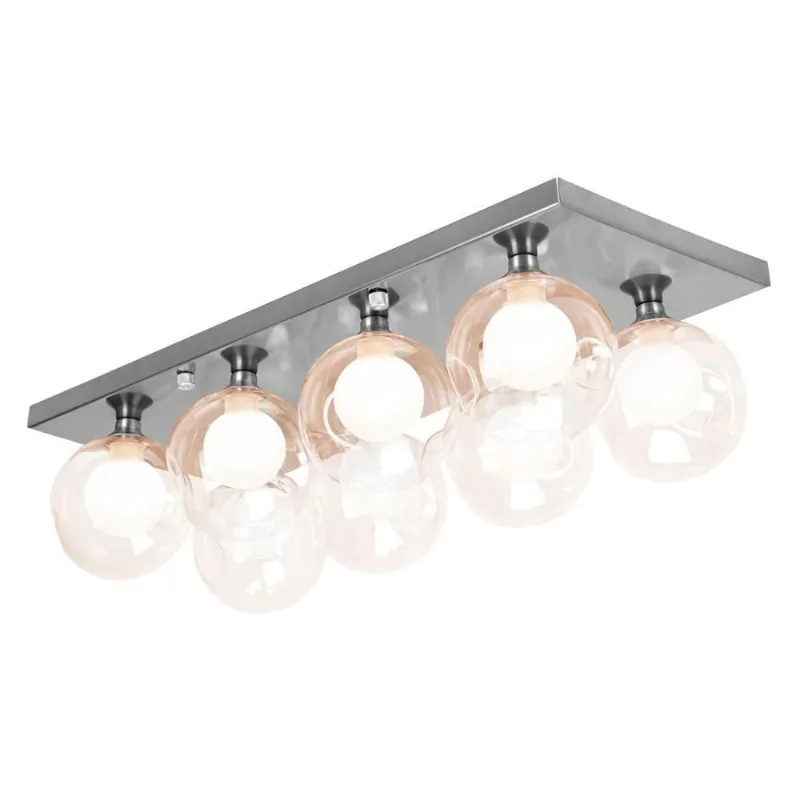 Lustre Octuplo Escovado Harmony Bolinha Ambar 60x25 Cm Bivolt