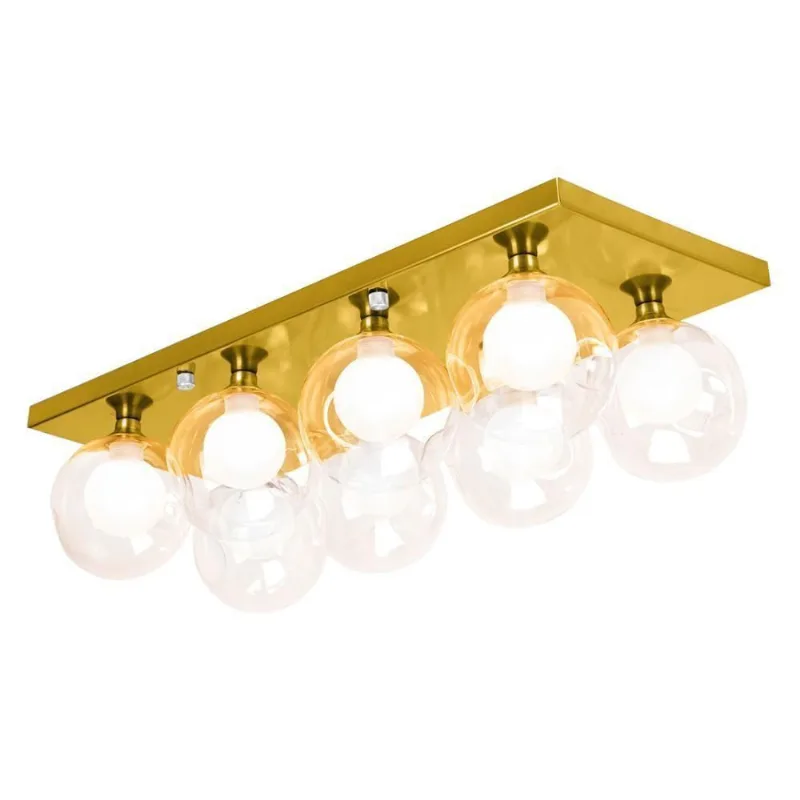 Lustre Octuplo Dourado Harmony Bolinha Ambar 60x25 Cm Bivolt