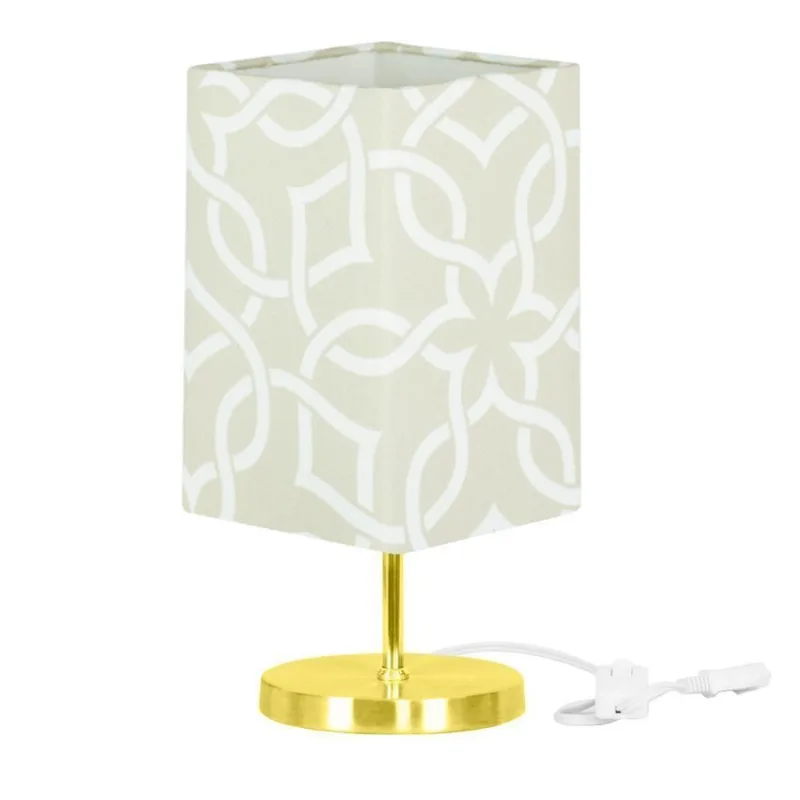 Abajur Eros Quad Elos Bege Com Base Redonda Dourado
