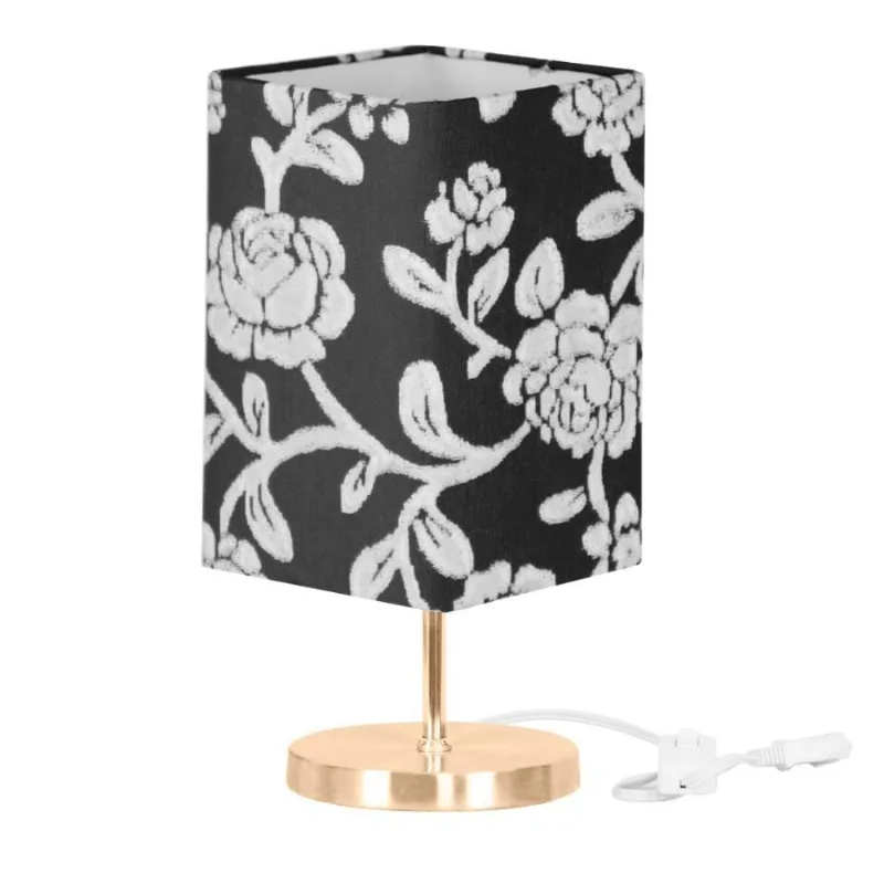 Abajur Eros Quad Floral Prata Com Base Redonda New Cobre