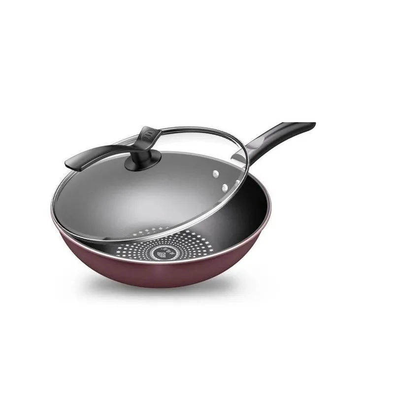 Wok Panela Antiaderente 32cm Vermelha Tampa Vidro 5 litros