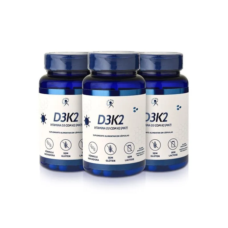 Vitamina D3+vitamina K2 (2000 Ui/65mcg) 180 Cáps (3 Frascos)