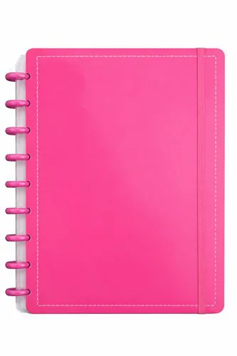 Caderno Inteligente Disco Médio M 60 Folhas Reposicionáveis Capa Dura Rosa Elástico Disko