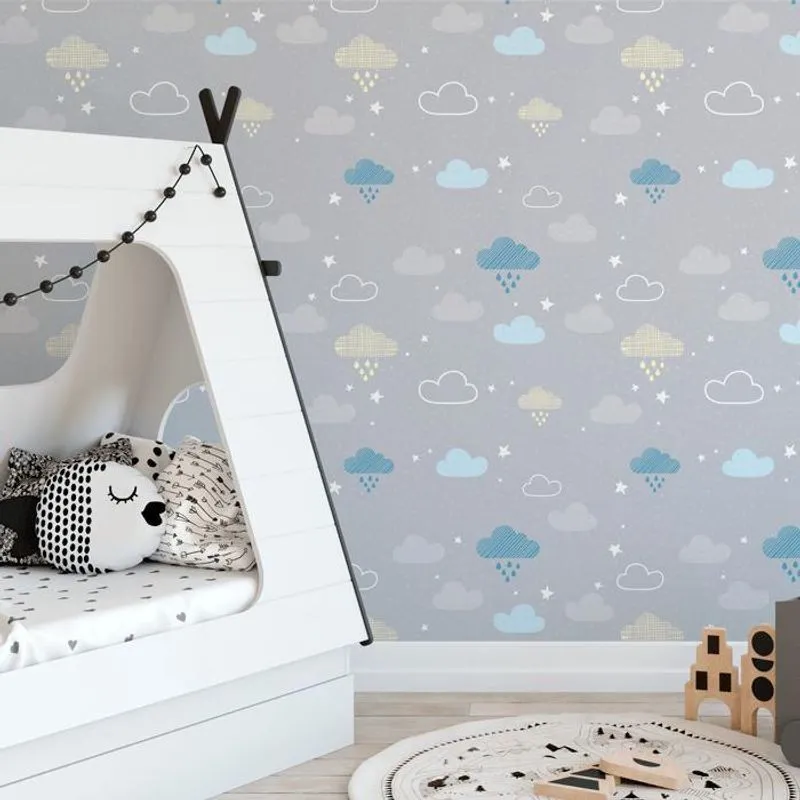 Papel De Parede Bebê Infantil Nuvem Chuva Nuvens C5071