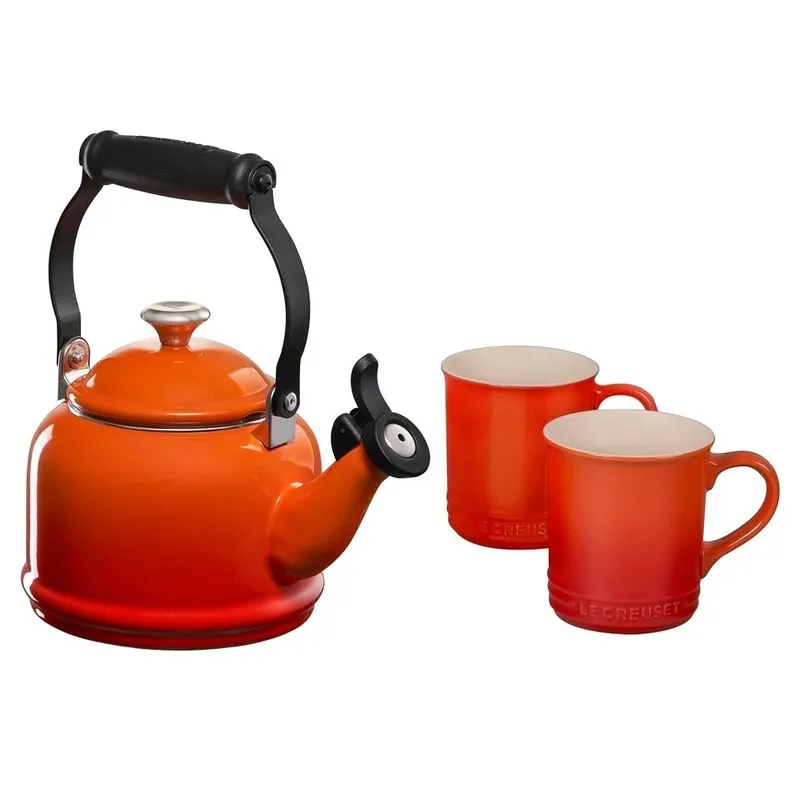 CONJUNTO LE CREUSET CHALEIRA DEMI 1,1L E 2 CANECAS SEATTLE 400ML LARANJA 40103010905105