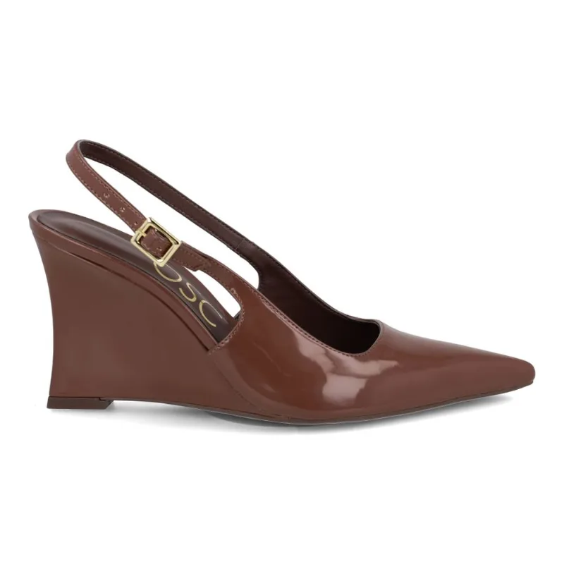 Scarpin Slingback Osc Salto Anabela Feminino Marrom Verniz 34