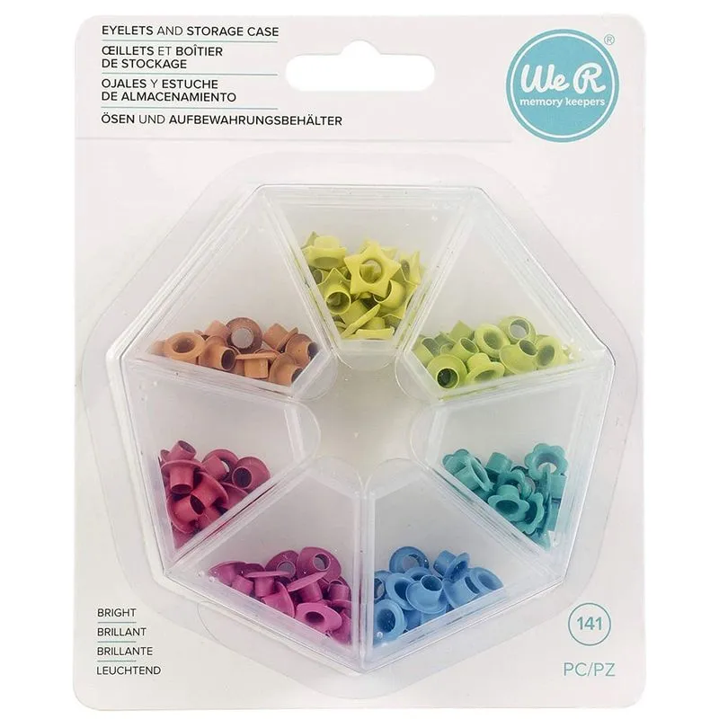 Estojo de Ilhos Padrão We R Memory Keepers Eyelets Bright - 140 Ilhoses Coloridos