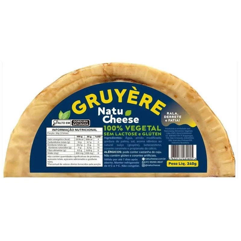 Queijo Gruyre 100% Vegetal Sem Lactose 240g Natucheese