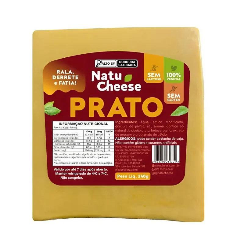 Queijo Prato Vegetal Sem Lactose 240g Natucheese
