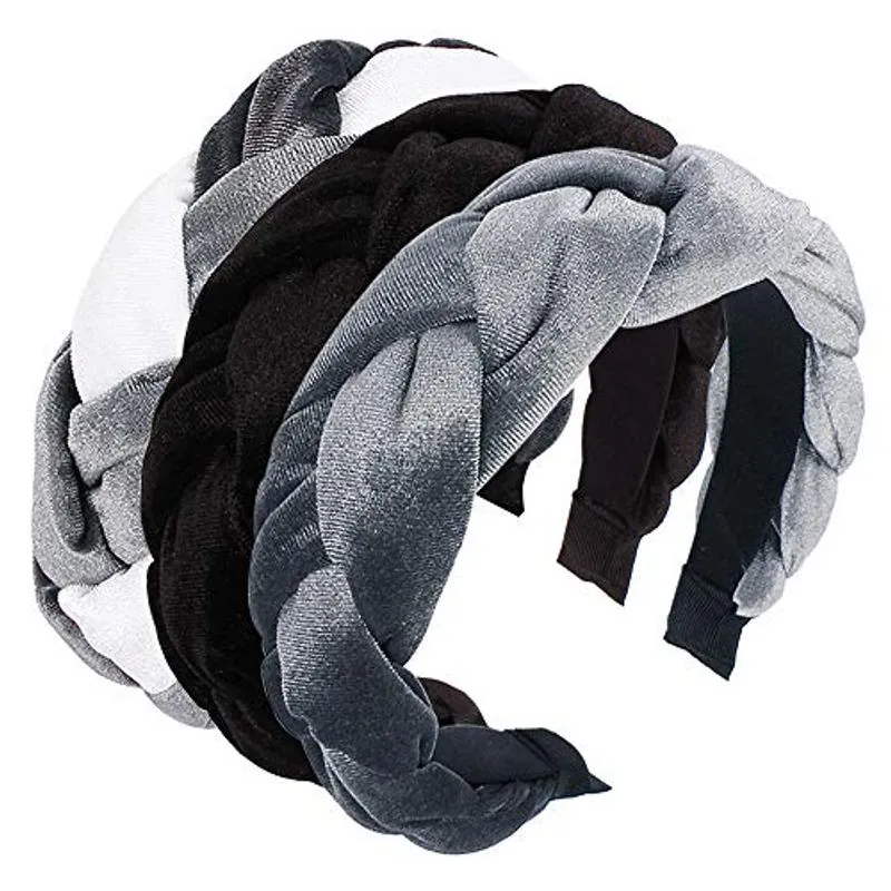 3 Pack Velvet Headbands Vintage Wide Braided Headband Thic