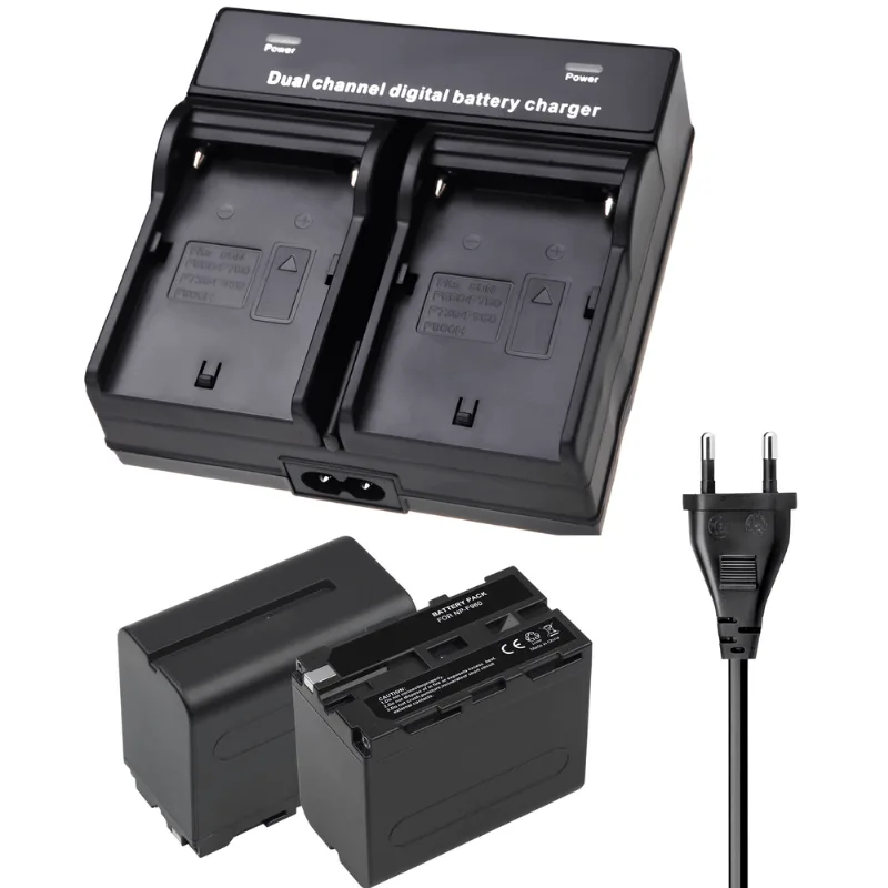 Kit 2x Baterias e Carregador Duplo NP-F960/F970 para Monitores, Iluminadores Leds e Estúdio