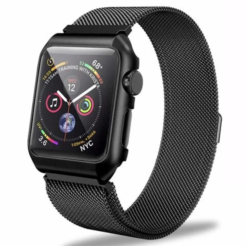 Pulseira 2 em 1 para Apple Watch 38mm Series 1 2 3 Milanese Loop com Capa Case Metal Preto