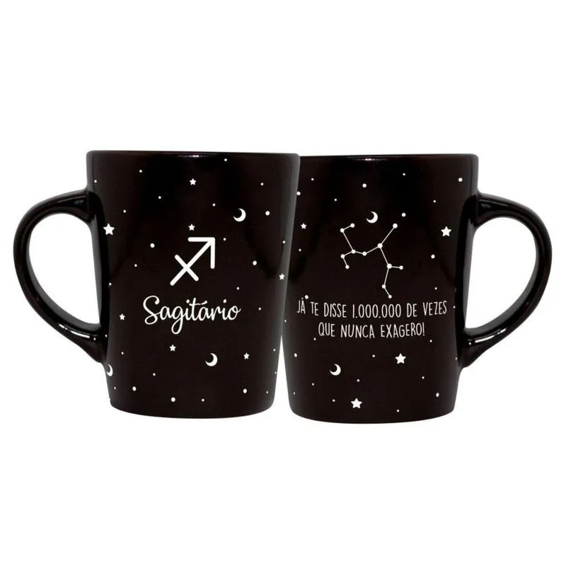 Caneca Cerâmica Signos Zodíaco Preta Presente 270Ml