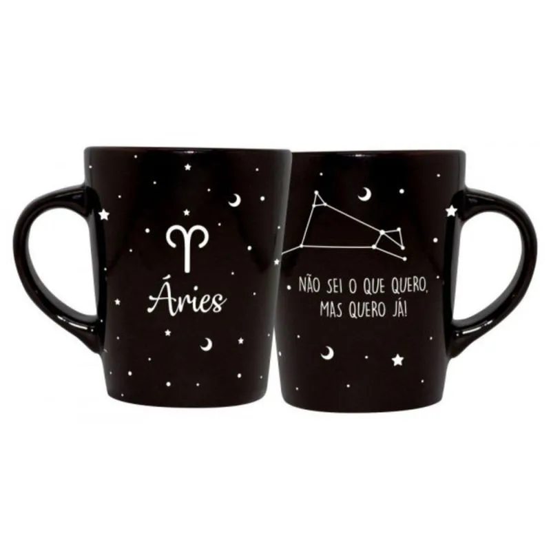 Caneca Cerâmica Signos Zodíaco Preta Presente 270Ml Áries