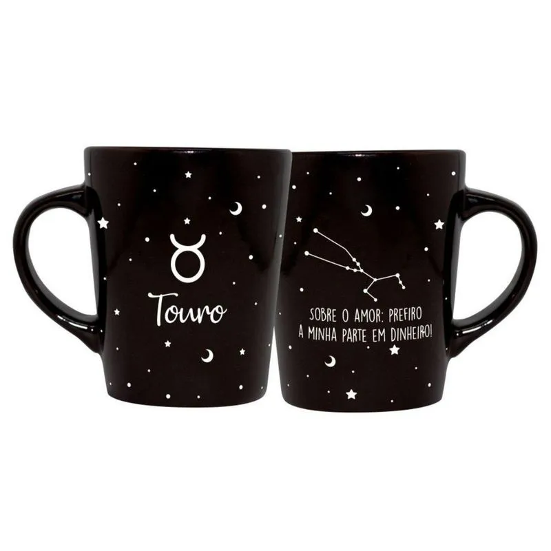 Caneca Cerâmica Signos Zodíaco Preta Presente 270Ml Touro