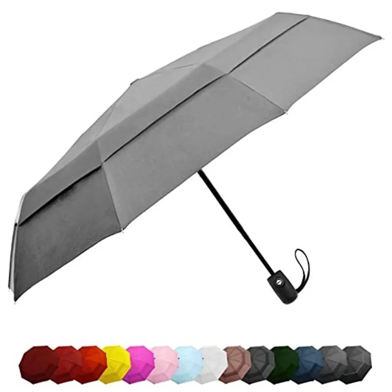 Guarda-chuvas de viagem eez-y para chuva - Resistente ao vento com botão Open Close - Cinza