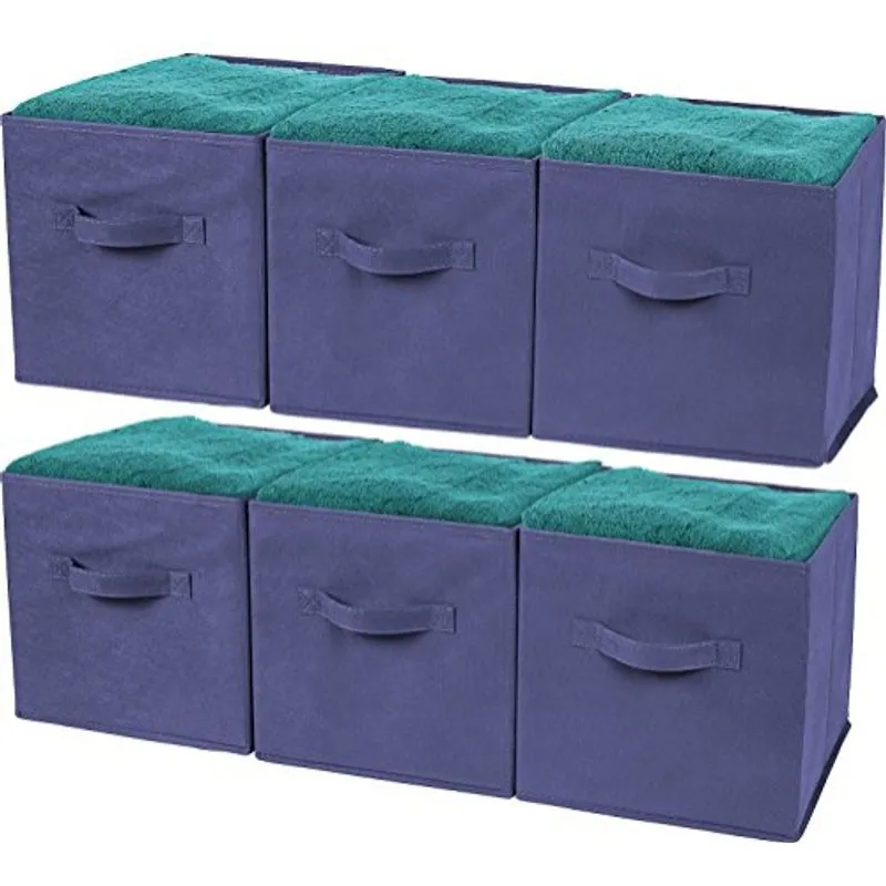 Cubos De Armazenamento Dobráveis Greenco Tecido Não Tecido -6 Pack-(azul Marinho)