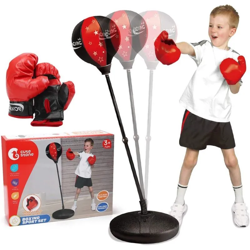 Saco de pancadas de pedra bonito com luvas de boxe, saco de boxe para crianças, brinquedo de boxe com stand ajustável para meninos e meninas