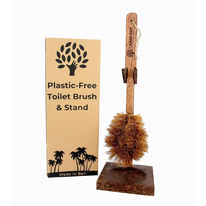 Escova De Banheiro Gaia Guy Coconut Wood Com Suporte Sem Plástico