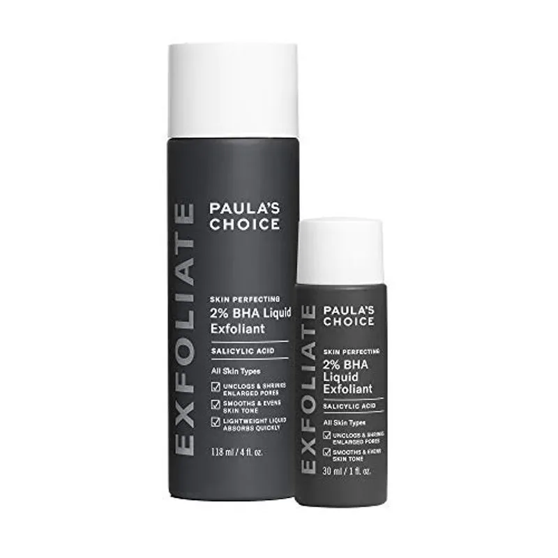Paula's Choice Skin Perfecting 2% bha Liquid Salicylic Acid Exfoliant Duo, Gentle Esfolitor for Blackheads, Large Pores, Wrinkles & Fine Lines, inclui 1 garrafa de tamanho real e 1 garrafa de tamanho