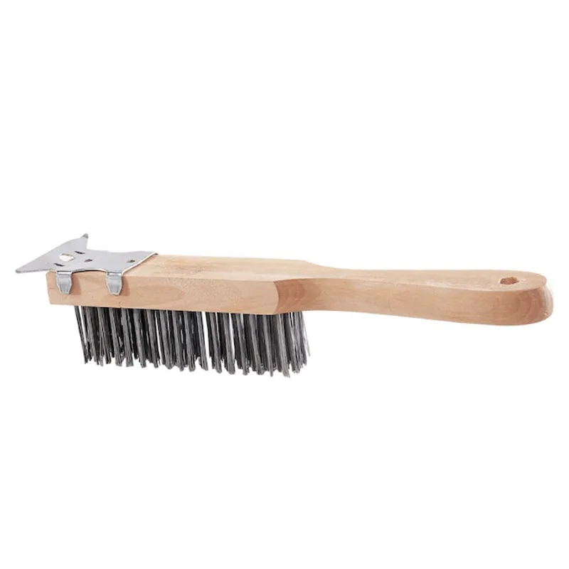 Richard Wire Brush with Metal Scraper- Steel Bristles - Wood Handle - 10-in L